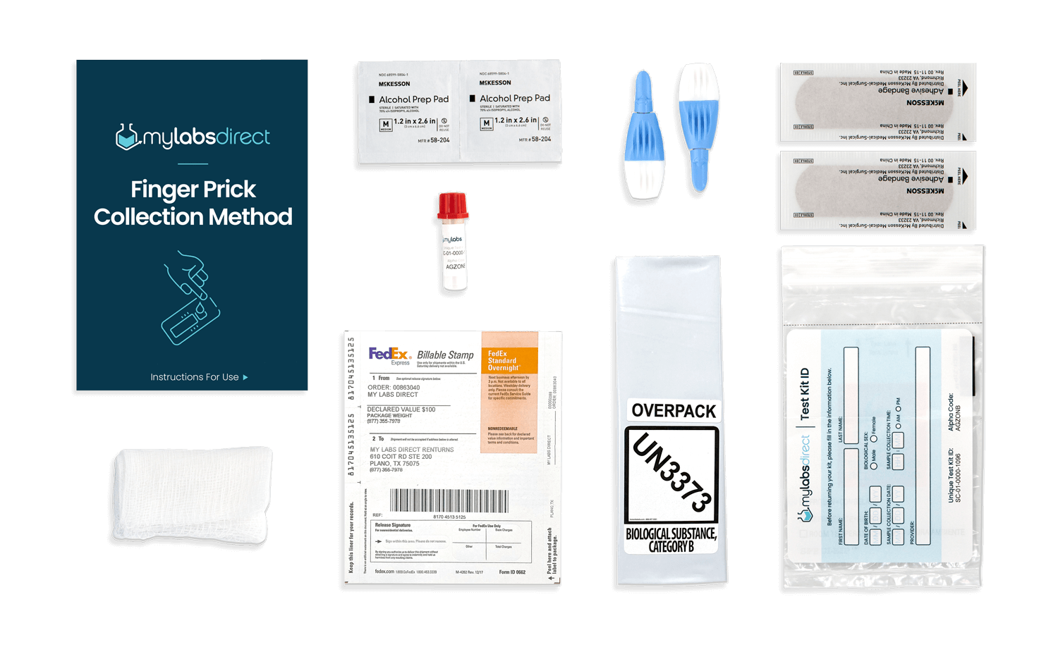 my labs direct at home blood test kit contents finger prick lancet