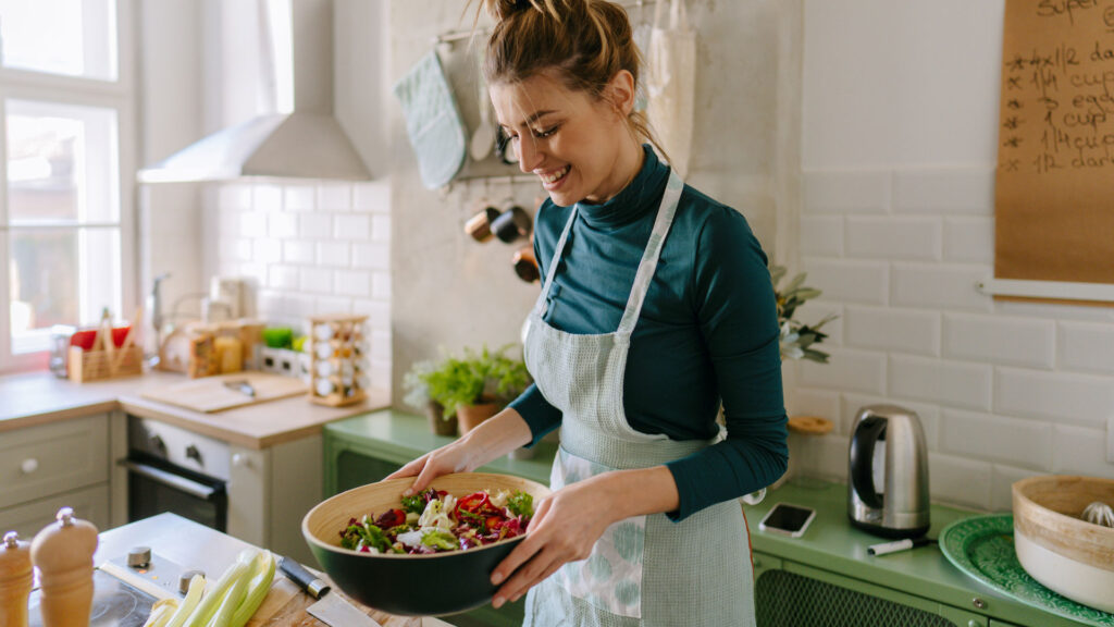 my labs direct a thome health testing hba1c baseline health test woman cooking healthy dinner in kitchen